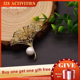 Baroque Pearl Brooch Ginkgo Leaf Retro Jewelry
