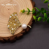 Baroque Pearl Brooch Ginkgo Leaf Retro Jewelry