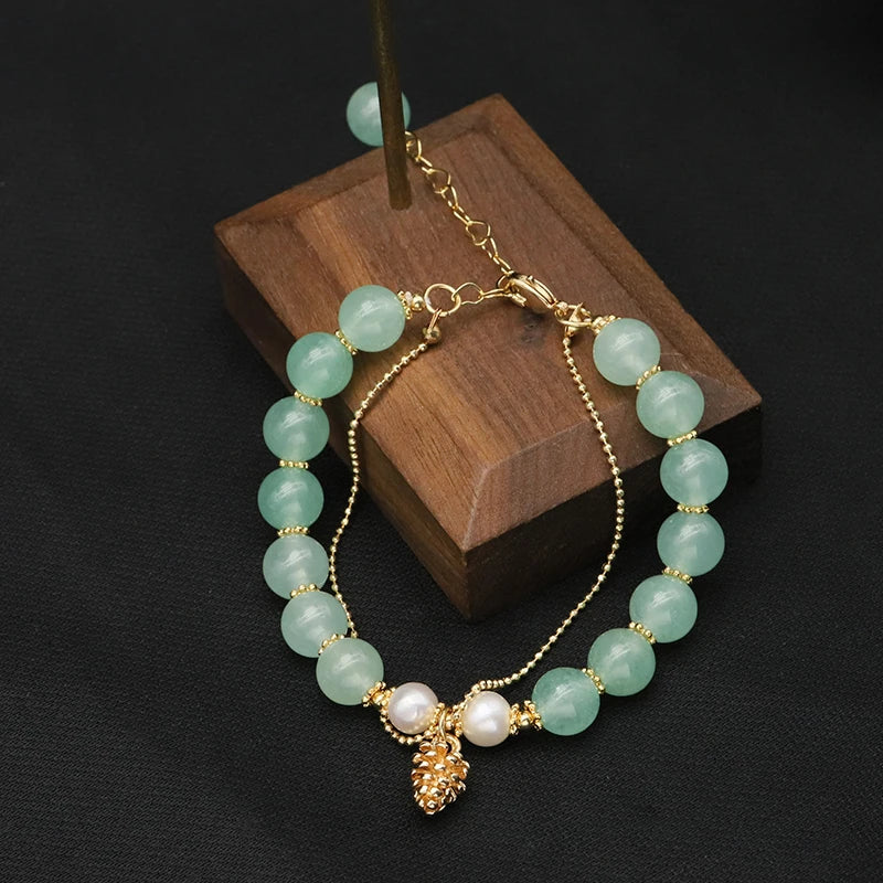 Pinecone Verdure Natural Pearls Woman Adjustable Bracelet Retro Classic