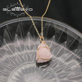 Pink Crystal Irregular Pendant Necklace For Woman