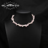 Pink Crystal Pearls Necklace High Jewelry Elegant Art Women's Accessories