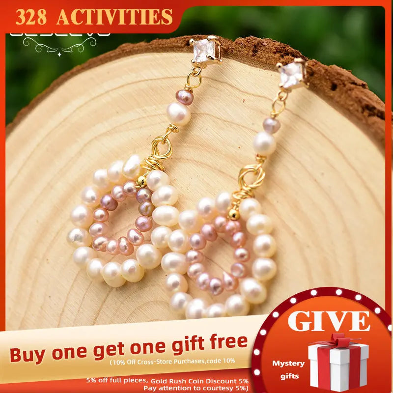 Pink Pearl Earrings Natural Fresh Water Pearl Dangle Earrings Wedding Jewelry