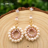 Pink Pearl Earrings Natural Fresh Water Pearl Dangle Earrings Wedding Jewelry