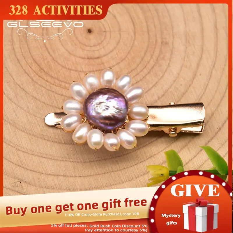 Pink Purple Freshwater Pearl Sun Flower Hairpin B Style