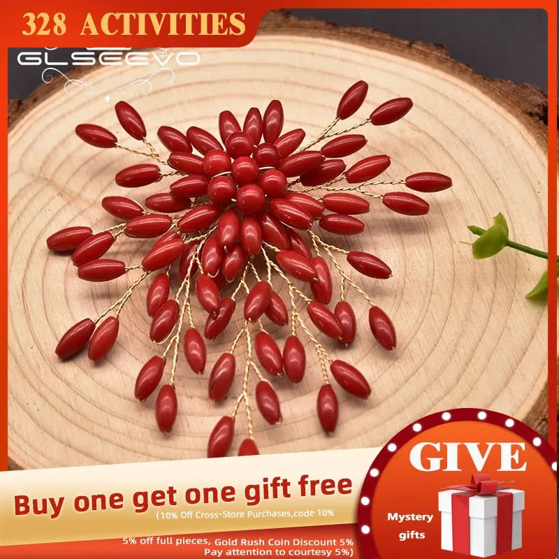 Fine Rice Coral Branch Brooch for Wedding Party