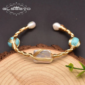 Pearl Turquoise Baroque Open Bracelet Woman Jewelry