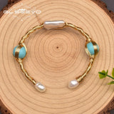 Pearl Turquoise Baroque Open Bracelet Woman Jewelry