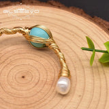 Pearl Turquoise Baroque Open Bracelet Woman Jewelry