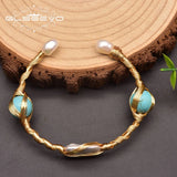 Pearl Turquoise Baroque Open Bracelet Woman Jewelry