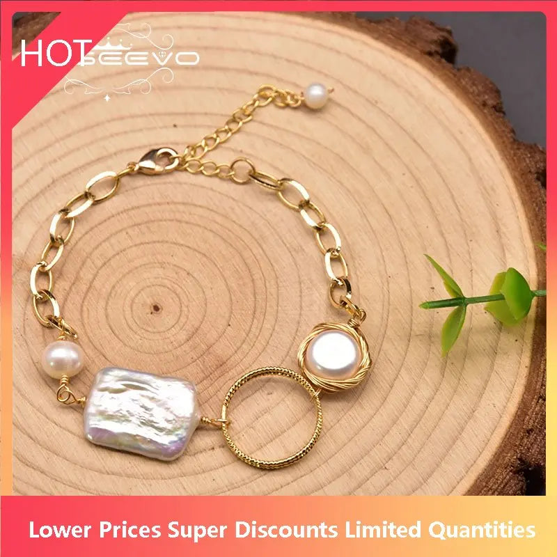 Baroque Pearl Geometric Bracelet Girl Party Gift Jewelry