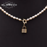 Freshwater Pearl Zircon Lock Pin Pendant Necklace GN0288B