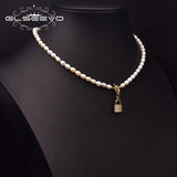 Freshwater Pearl Zircon Lock Pin Pendant Necklace GN0288B