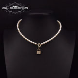 Freshwater Pearl Zircon Lock Pin Pendant Necklace GN0288B