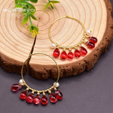 Red Crystal Earrings Freshwater Pearl Jewelry Girl Party Bohemian Gift