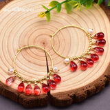 Red Crystal Earrings Freshwater Pearl Jewelry Girl Party Bohemian Gift