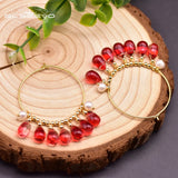 Red Crystal Earrings Freshwater Pearl Jewelry Girl Party Bohemian Gift
