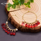 Red Crystal Earrings Freshwater Pearl Jewelry Girl Party Bohemian Gift