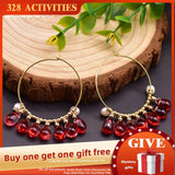 Red Crystal Earrings Freshwater Pearl Jewelry Girl Party Bohemian Gift