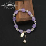 Purple Stone Natural Pearls Stretch Bracelet Retro Wedding Jewelry