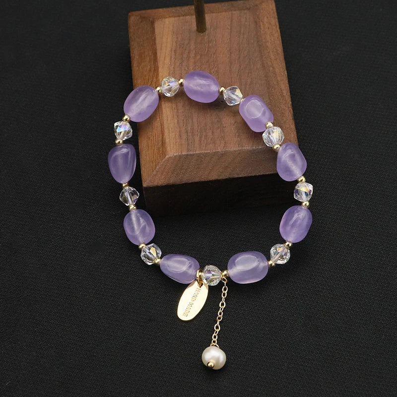 Purple Stone Natural Pearls Stretch Bracelet Retro Wedding Jewelry