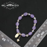 Purple Stone Natural Pearls Stretch Bracelet Retro Wedding Jewelry