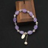Purple Stone Natural Pearls Stretch Bracelet Retro Wedding Jewelry