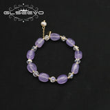 Purple Stone Natural Pearls Stretch Bracelet Retro Wedding Jewelry