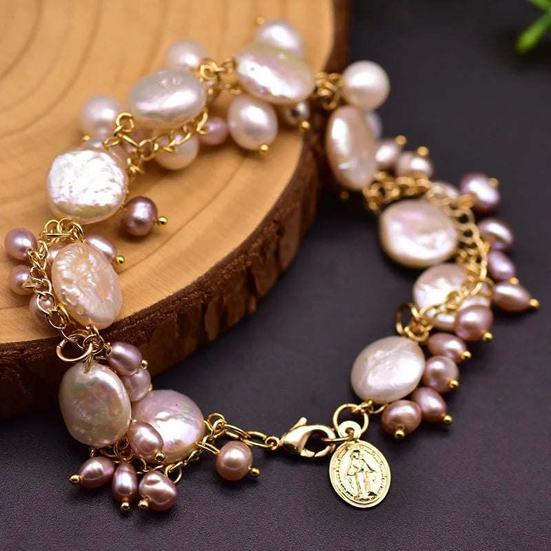 Baroque Pearl Charm Bracelet for Women Girls Vintage Wedding Jewelry