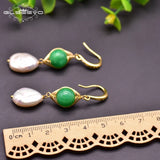 Green Jade Drop Earrings with Fresh Water Pearls