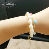 2 Layer Real Pearl Bracelet Colorful Stone Jewelry For Daughter Birthday Gift