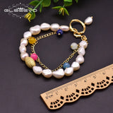 2 Layer Real Pearl Bracelet Colorful Stone Jewelry For Daughter Birthday Gift