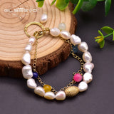 2 Layer Real Pearl Bracelet Colorful Stone Jewelry For Daughter Birthday Gift