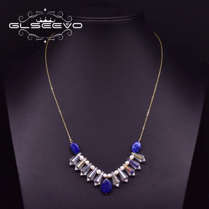 Natural Pearl Crystal Pendant Necklace Lapis Lazuli Silver 925 Jewelry