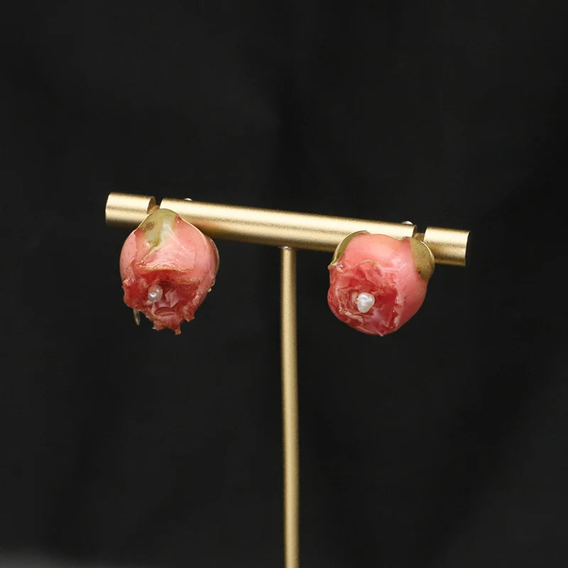 Natural Pearl Rose Earrings Romantic Charm Bridesmaid Gift