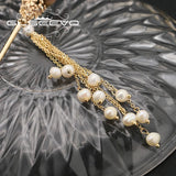 Rose Red Flowers Pearls Tassel Hairpins Women's Jewelry