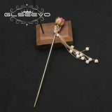 Rose Red Flowers Pearls Tassel Hairpins Women's Jewelry