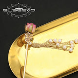 Rose Red Flowers Pearls Tassel Hairpins Women's Jewelry