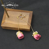 Rosebush Flowers Chain Drop Earrings Creative Women Accessories GE1189