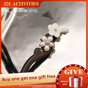 Natural Sandalwood Shell Women Pendant Hairpins Retro Jewelry