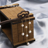 Sandalwood Freshwater Pearl Fringed Pendant Hairpin