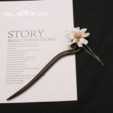 Sandalwood Freshwater Pearl Flowers Hairpins Retro Jewelry Chinoiserie