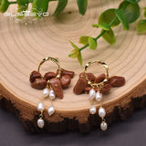 Sandstone Drop Earrings 925 Silver Pearl Jewelry GE0991D