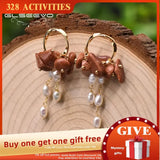 Sandstone Drop Earrings 925 Silver Pearl Jewelry GE0991D