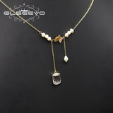 Shining Butterfly Pearl Long Chain Double Pendant Necklace Women