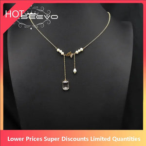 Shining Butterfly Pearl Long Chain Double Pendant Necklace Women