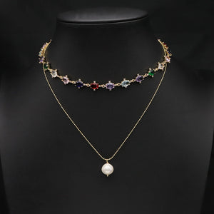 Colorful Zircon Freshwater Pearls Pendant Necklace