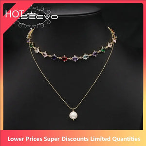 Colorful Zircon Freshwater Pearls Pendant Necklace