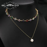 Colorful Zircon Freshwater Pearls Pendant Necklace