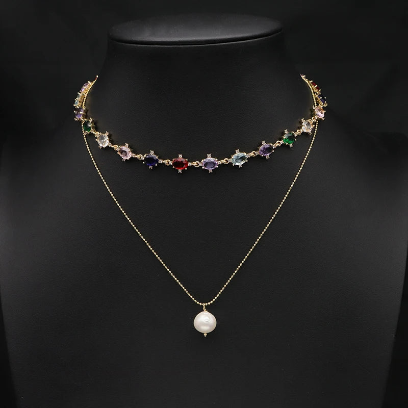 Colorful Zircon Freshwater Pearls Pendant Necklace