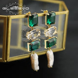 Emerald Crystal Baroque Pearls Drop Earrings